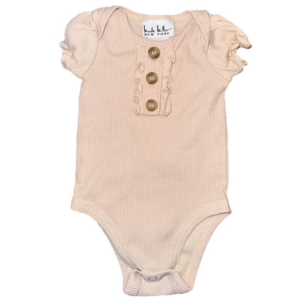 Nicole Miller New York Baby Girls Ribbed Ruffle Henley Bodysuit Peach